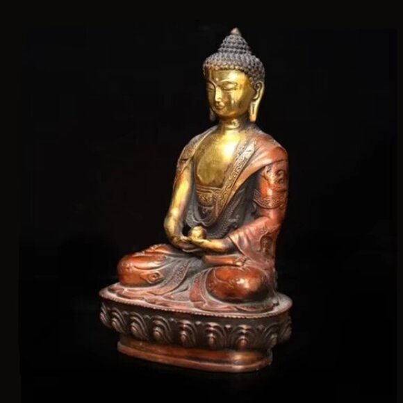 SHAKYAMUNI Artisan DRAGON BUDDHA Statue 8 Painted Bronze Metal Painted Spiritual - Picture 5 of 6